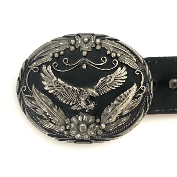 Vintage SSI Eagle Belt Buckle and Leather Embossed Belt display picture 1